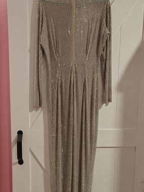 Embellished Long-Sleeve Bodysuit in Champagne Angel Brinks Glorious Shine